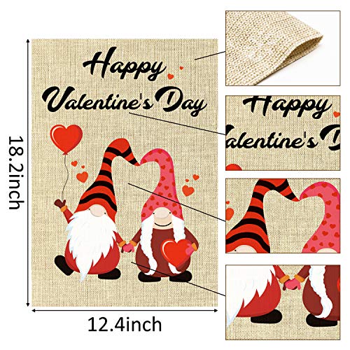 WATINC 2Pcs Happy Valentine's Day Garden Flags Buffalo Check Plaid Love Gnome Decorations Double Sided Burlap Home Decorative Seasonal Decor for Outdoor Yard Valentines Party Supplies 12.4 x 18.2 Inch