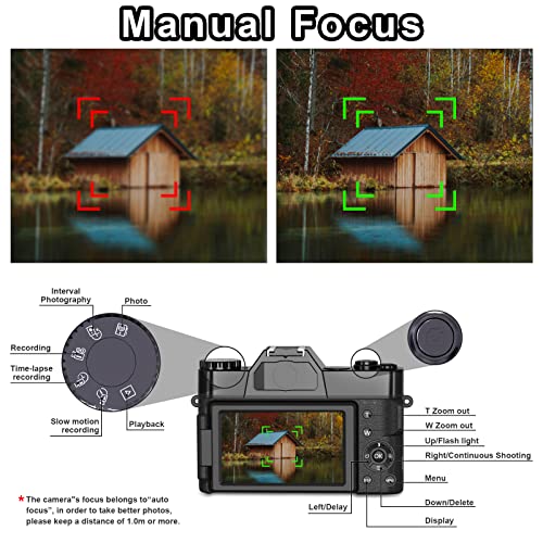 Digital Cameras for Photoggraphy, 4K Vlogging Camera for YouTube with Built-in Fill Light, 16X Digital Zoom, Manual Focus, 52mm Wide Angle Lens & Macro Lens, 32GB TF Card and 2 Batteries