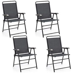 safstar patio sling chairs, outdoor folding patio chair set w/curved armrest & high backrest, great for garden camping yard pool, set of 4