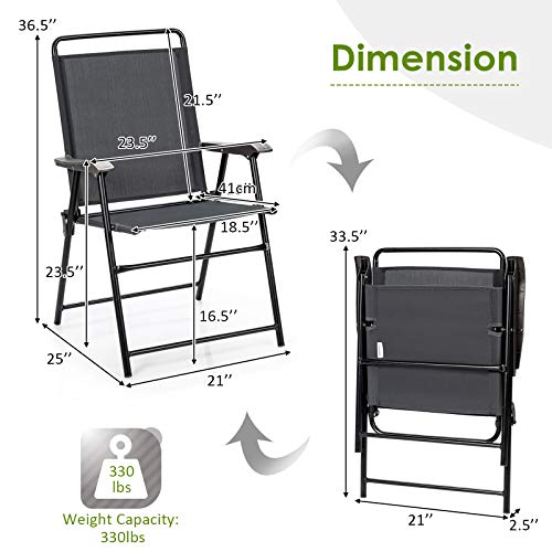 Safstar Patio Sling Chairs, Outdoor Folding Patio Chair Set w/Curved Armrest & High Backrest, Great for Garden Camping Yard Pool, Set of 4