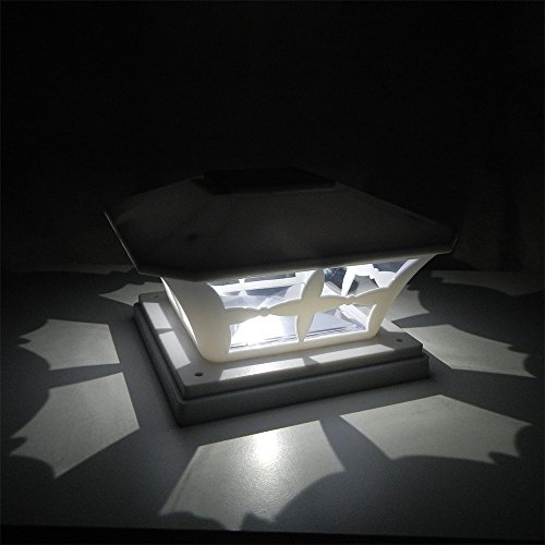 iGlow 4 Pack White Outdoor Garden 6 x 6 Solar SMD LED Post Deck Cap Square Fence Light Landscape Lamp PVC Vinyl Wood