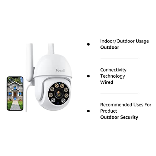 2K Security Camera, PTZ 355°View 3MP Security System 2.4GHZ WiFi Security Cameras Outdoor with Color Night Vision, Motion Detection and Alarm, IP66 Waterproof, 2-Way Talk, 24/7 SD Storage