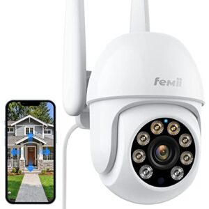 2K Security Camera, PTZ 355°View 3MP Security System 2.4GHZ WiFi Security Cameras Outdoor with Color Night Vision, Motion Detection and Alarm, IP66 Waterproof, 2-Way Talk, 24/7 SD Storage