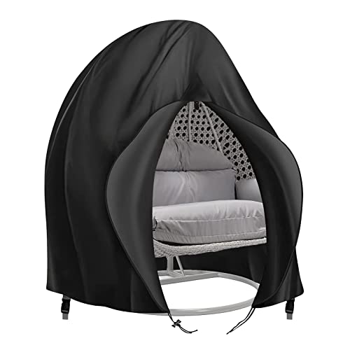 Patio Hanging Egg Chair Cover 420D Outdoor Double Wicker Egg Swing Covers Waterproof Patio Swing Loveseat Dust Protector 91x80 inches Black