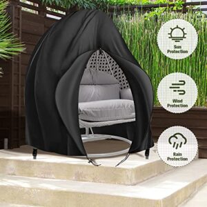 Patio Hanging Egg Chair Cover 420D Outdoor Double Wicker Egg Swing Covers Waterproof Patio Swing Loveseat Dust Protector 91x80 inches Black