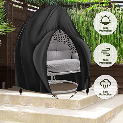 Patio Hanging Egg Chair Cover 420D Outdoor Double Wicker Egg Swing Covers Waterproof Patio Swing Loveseat Dust Protector 91x80 inches Black