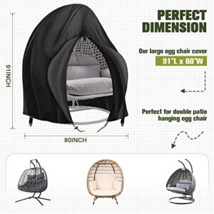Patio Hanging Egg Chair Cover 420D Outdoor Double Wicker Egg Swing Covers Waterproof Patio Swing Loveseat Dust Protector 91x80 inches Black