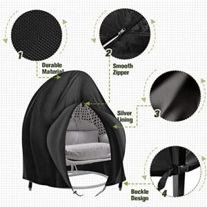 Patio Hanging Egg Chair Cover 420D Outdoor Double Wicker Egg Swing Covers Waterproof Patio Swing Loveseat Dust Protector 91x80 inches Black