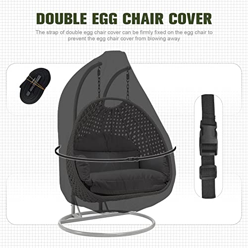 Patio Hanging Egg Chair Cover 420D Outdoor Double Wicker Egg Swing Covers Waterproof Patio Swing Loveseat Dust Protector 91x80 inches Black