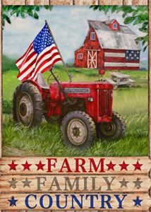 furiaz farm family country barn tractor july 4th american patriotic garden flag, usa america memorial day yard decorative home outside decoration, spring summer farmhouse outdoor small decor 12×18
