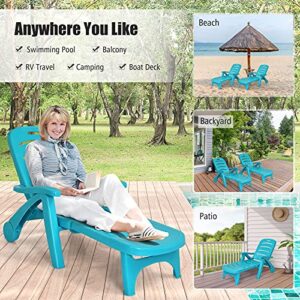 Giantex Patio Chaise Lounge Recliner on Wheels, Folding Deck Chair with Armrests, 5 Adjustable Positions for Poolside, Yard, Garden Rolling Outdoor Lounger Sunbathing Beach Chair(2, Turquoise)