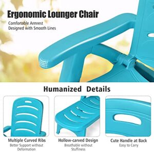 Giantex Patio Chaise Lounge Recliner on Wheels, Folding Deck Chair with Armrests, 5 Adjustable Positions for Poolside, Yard, Garden Rolling Outdoor Lounger Sunbathing Beach Chair(2, Turquoise)