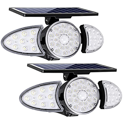 EMANER Outdoor Solar Flood Light Dusk til Dawn, 100W Equiv. Motion Activated Security Light Wireless, Solar Powered LED Spotlight Daylight White 2500mAh Waterproof for Garden/Fence/Gutter, 2-Pack