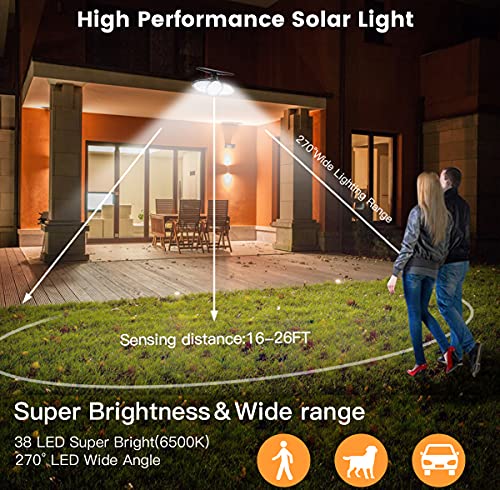 EMANER Outdoor Solar Flood Light Dusk til Dawn, 100W Equiv. Motion Activated Security Light Wireless, Solar Powered LED Spotlight Daylight White 2500mAh Waterproof for Garden/Fence/Gutter, 2-Pack