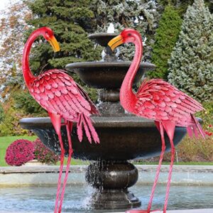 Ratuor Flamingo Garden Statue, Outdoor Statues, Pink Flamingo Sculpture, Patio, Lawn, Backyard Decorations, Decor for Outside, Metal Yard Art, Set of 2