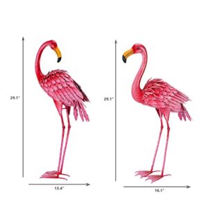 Ratuor Flamingo Garden Statue, Outdoor Statues, Pink Flamingo Sculpture, Patio, Lawn, Backyard Decorations, Decor for Outside, Metal Yard Art, Set of 2