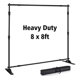 photo backdrop stand – heavy duty banner holder adjustable photography poster stand – height up to 8×8 ft back drop stand for trade show, photo booth, parties, wedding, birthday, photoshoot background