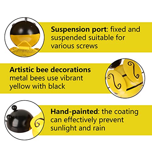 【4 Pack】Metal Wall Art Bee, Metal Bumble Bee Wall Décor, 3D Iron Bee Art Sculpture Hanging Wall Decorations for Outdoor Home Garden Patio Yard Lawn Fence