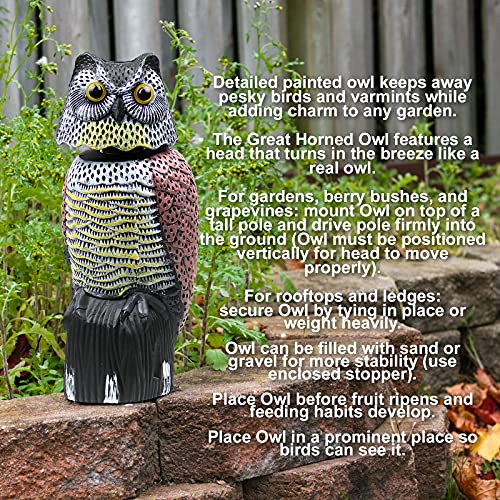 Galashield Owl Decoy to Scare Birds Away Scarecrow Fake Owl with Rotating Head