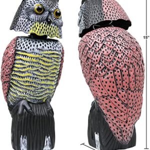 Galashield Owl Decoy to Scare Birds Away Scarecrow Fake Owl with Rotating Head