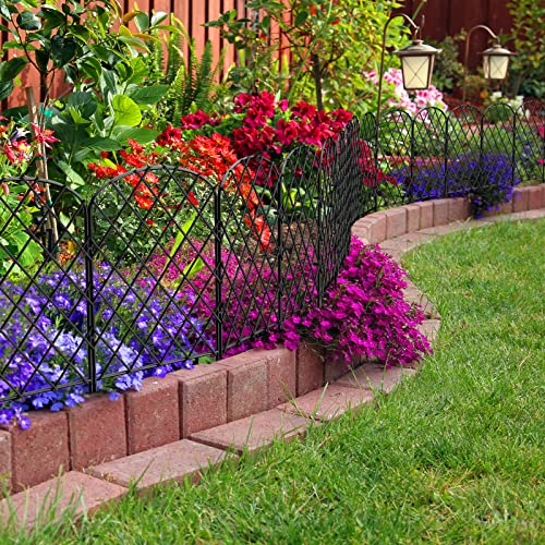 OUSHENG 10 Pack Decorative Garden Fence, Total 10ft(L) x 24in(H) No Dig Animal Barrier Border, Rustproof Metal Wire Section Edging Defence Fencing Panel for Outdoor Patio Garden Yard, Arched