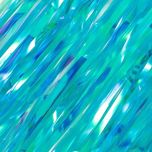 BRAVESHINE Party Decorations Iridescent Foil Fringe Backdrops - 2 Pack 3.2 x 6.5 ft Metallic Tinsel Photo Booth Pros Streamer Curtains for Birthday Wedding Graduation Christmas Holiday - Clear Blue