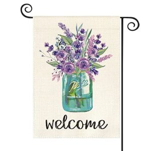avoin colorlife welcome watercolor flower lavender vase garden flag double sided, spring summer holiday yard outdoor flag 12 x 18 inch