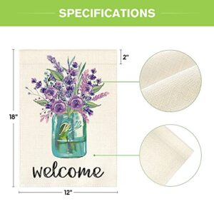 AVOIN colorlife Welcome Watercolor Flower Lavender Vase Garden Flag Double Sided, Spring Summer Holiday Yard Outdoor Flag 12 x 18 Inch