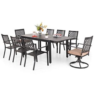 phi villa patio dining set 7 piece metal outdoor expandable dining table set bistro furniture set – 1 rectangle expanding dining table and 2 swivel chairs 6 backyard garden outdoor chairs, black