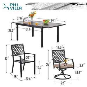 PHI VILLA Patio Dining Set 7 Piece Metal Outdoor Expandable Dining Table Set Bistro Furniture Set - 1 Rectangle Expanding Dining Table and 2 Swivel Chairs 6 Backyard Garden Outdoor Chairs, Black