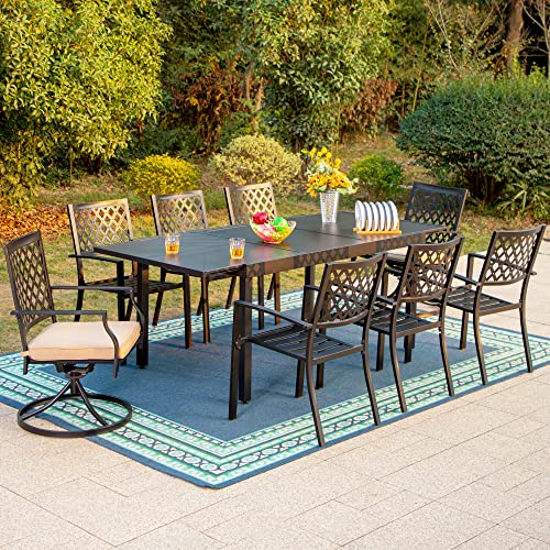 PHI VILLA Patio Dining Set 7 Piece Metal Outdoor Expandable Dining Table Set Bistro Furniture Set - 1 Rectangle Expanding Dining Table and 2 Swivel Chairs 6 Backyard Garden Outdoor Chairs, Black