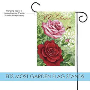 Toland Home Garden 112579 Rose Welcome Flag, Garden 12.5" x 18", Outdoor Flower House Yard Decoration