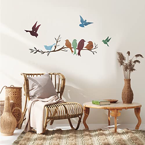 Ferraycle Metal Bird Wall Art Birds on The Branch Wall Decor Leaves with Birds Metal Sculpture Bird Silhouette Metal Ornament Branch Wall Hanging Sign for Balcony Garden Decor (Cute Colors)