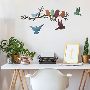 Ferraycle Metal Bird Wall Art Birds on The Branch Wall Decor Leaves with Birds Metal Sculpture Bird Silhouette Metal Ornament Branch Wall Hanging Sign for Balcony Garden Decor (Cute Colors)