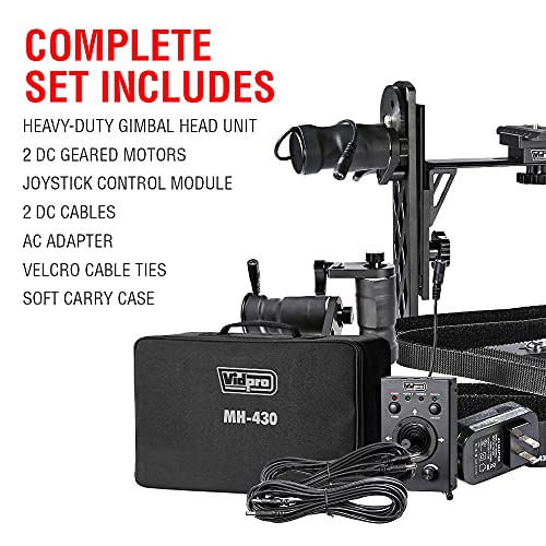 Vidpro MH-430 Motorized Pan & Tilt Gimbal Head - Complete Set Includes Joystick Cables Adapter and Carrying Case - Remote Control Pan Tilt and Rotate DLSR Camcorder Video Equipment Compatible