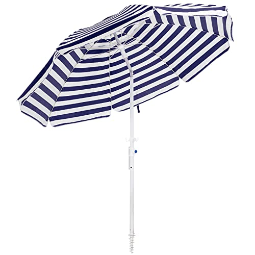 MEWAY 6.5ft Beach Umbrella with Sand Anchor & Tilt Mechanism, Portable UV 50+ Protection, Outdoor Sunshade Umbrella with Carry Bag, for Garden Beach Outdoor