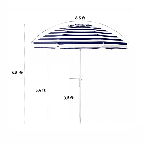 MEWAY 6.5ft Beach Umbrella with Sand Anchor & Tilt Mechanism, Portable UV 50+ Protection, Outdoor Sunshade Umbrella with Carry Bag, for Garden Beach Outdoor