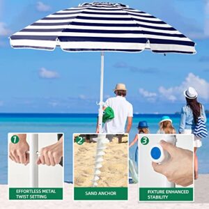 MEWAY 6.5ft Beach Umbrella with Sand Anchor & Tilt Mechanism, Portable UV 50+ Protection, Outdoor Sunshade Umbrella with Carry Bag, for Garden Beach Outdoor