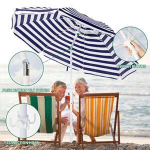 MEWAY 6.5ft Beach Umbrella with Sand Anchor & Tilt Mechanism, Portable UV 50+ Protection, Outdoor Sunshade Umbrella with Carry Bag, for Garden Beach Outdoor