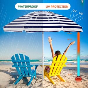 MEWAY 6.5ft Beach Umbrella with Sand Anchor & Tilt Mechanism, Portable UV 50+ Protection, Outdoor Sunshade Umbrella with Carry Bag, for Garden Beach Outdoor
