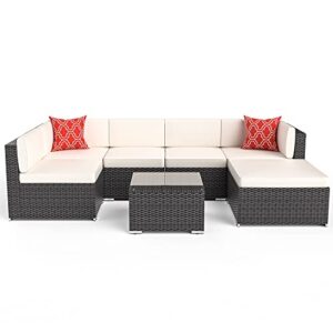 gojooasis outdoor furniture patio sets sectional sofa set wicker couch with cushion (7pcs patio furniture set, beige)