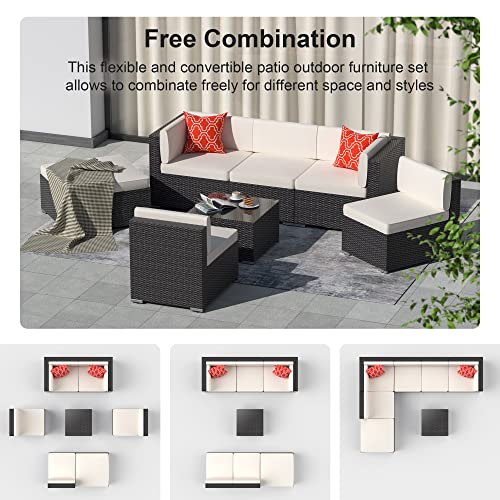 GOJOOASIS Outdoor Furniture Patio Sets Sectional Sofa Set Wicker Couch with Cushion (7pcs Patio Furniture Set, Beige)