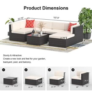 GOJOOASIS Outdoor Furniture Patio Sets Sectional Sofa Set Wicker Couch with Cushion (7pcs Patio Furniture Set, Beige)