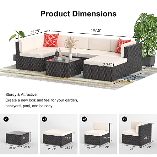 GOJOOASIS Outdoor Furniture Patio Sets Sectional Sofa Set Wicker Couch with Cushion (7pcs Patio Furniture Set, Beige)