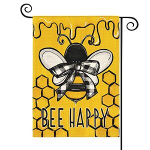 avoin colorlife bee happy summer honey garden flag 12×18 inch double sided outside, burlap seasonal yard outdoor decoration