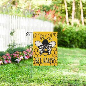 AVOIN colorlife Bee Happy Summer Honey Garden Flag 12x18 Inch Double Sided Outside, Burlap Seasonal Yard Outdoor Decoration