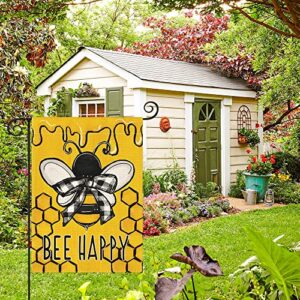 AVOIN colorlife Bee Happy Summer Honey Garden Flag 12x18 Inch Double Sided Outside, Burlap Seasonal Yard Outdoor Decoration