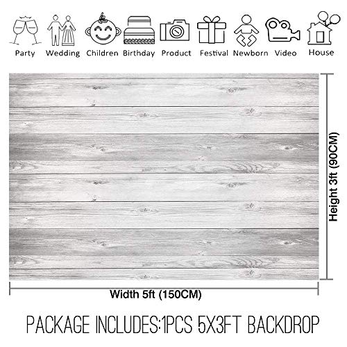 Allenjoy 5x3ft Rustic White Wood Backdrop for Portrait Photography Pictures Wooden Board Planks Vintage Child Baby Shower Still Life Birthday Party Supplies Background Banner Decorations Photobooth