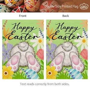 CROWNED BEAUTY Happy Easter Bunny Tail Garden Flag Floral 12x18 Inch Double Sided for Outside Burlap Small Yard Holiday Decoration CF704-12