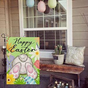 CROWNED BEAUTY Happy Easter Bunny Tail Garden Flag Floral 12x18 Inch Double Sided for Outside Burlap Small Yard Holiday Decoration CF704-12